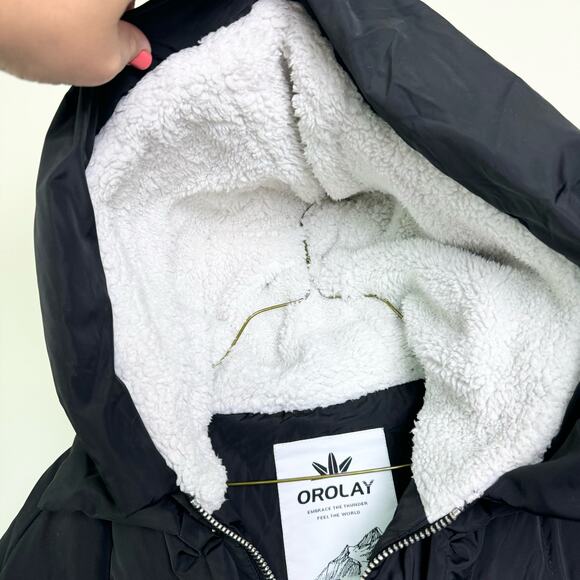 Orolay Black fleece hood‎ zip front Thickened Down Jacket Parka Size SMALL - Picture 11 of 13